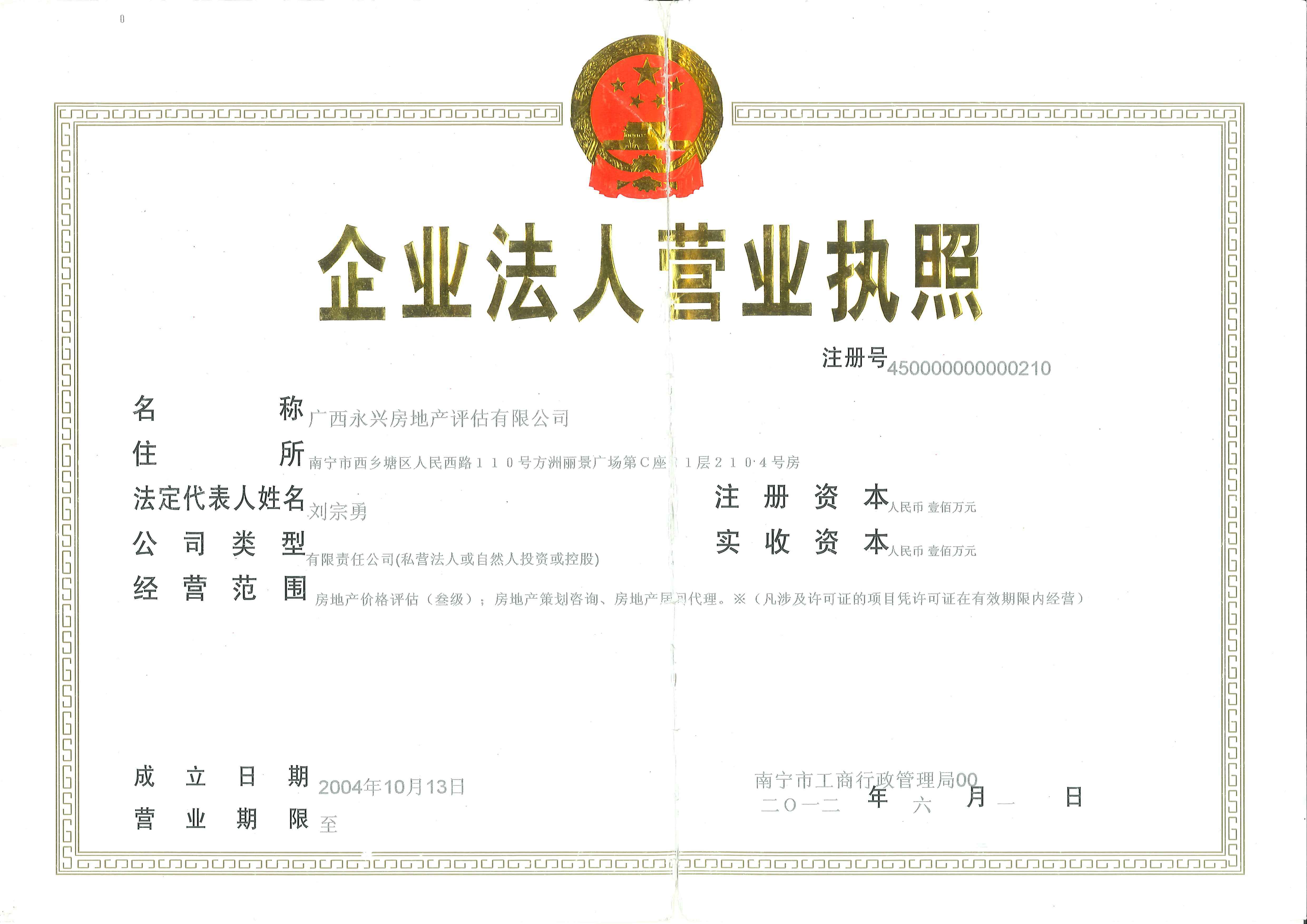 房地产评估营业执照